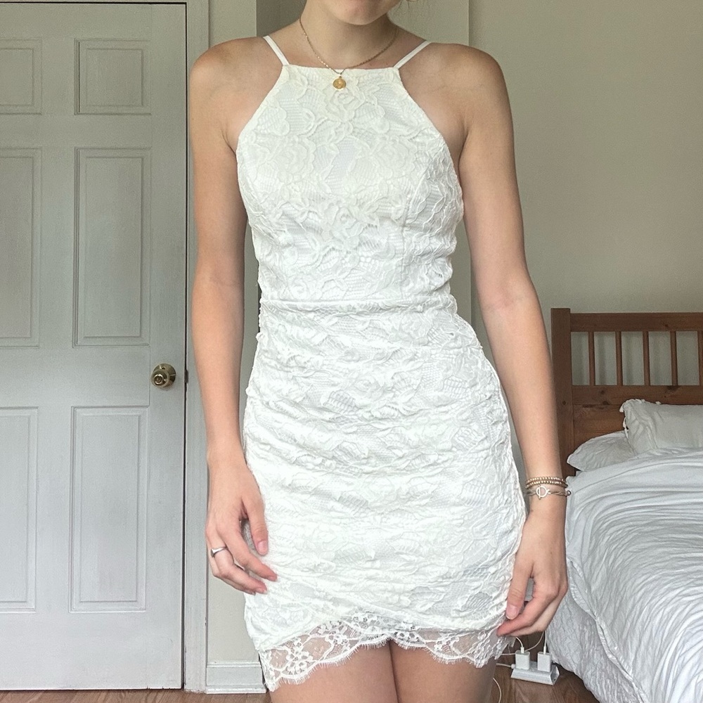 White Lace Mini Dress - Picture 2 of 6
